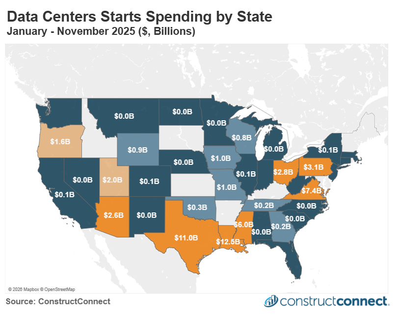 12 month data center map constructconnect january 2026 data center report
