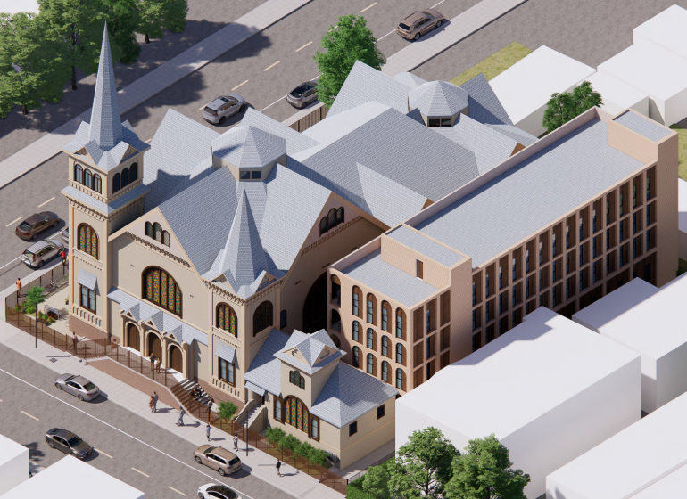 Brooklyn Presbyterian Church and Parish Hall, located at 1433 12th Avenue, in Oakland, CA as arch