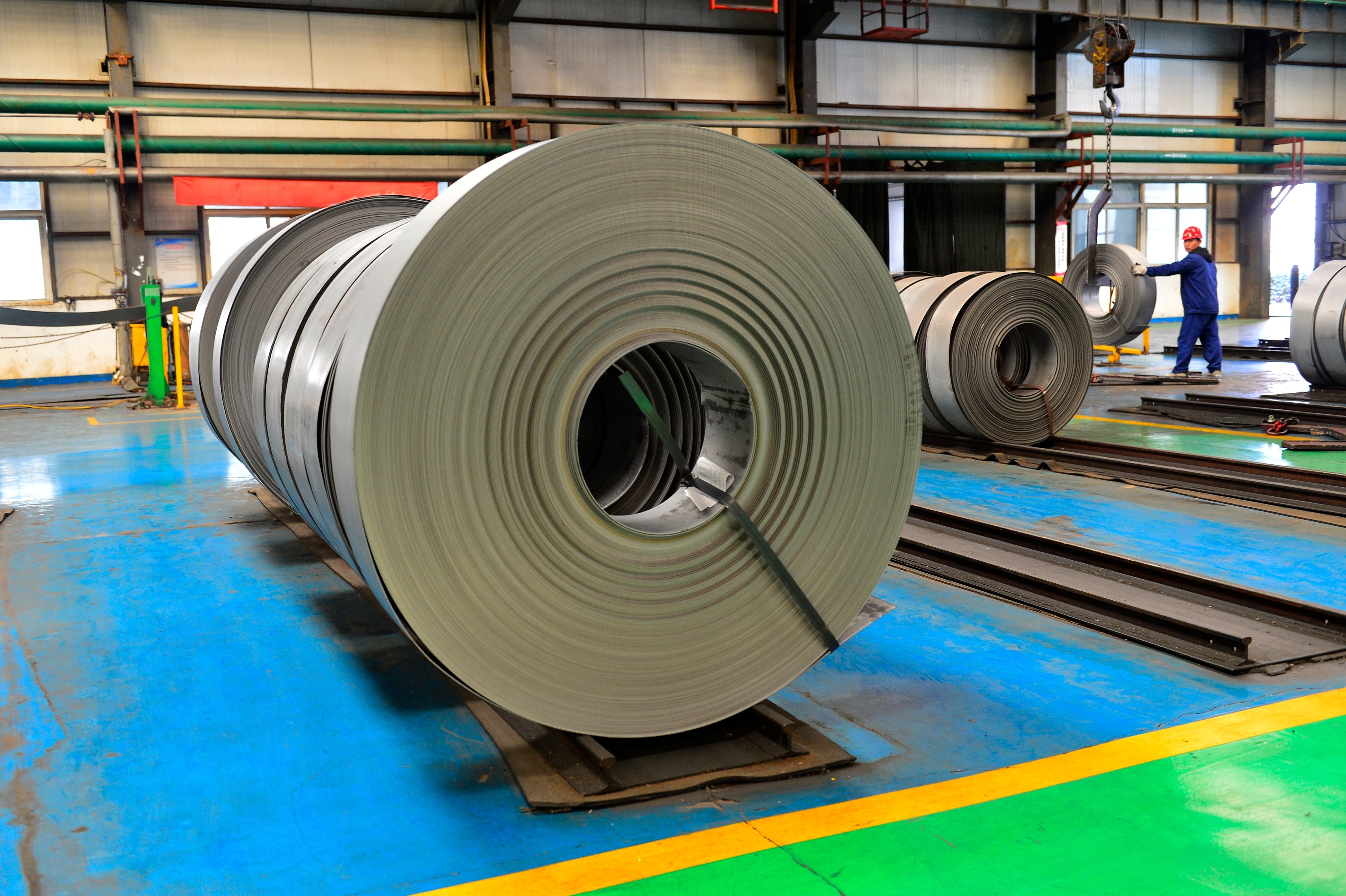 Hot rolled strip steel coil in the factory building