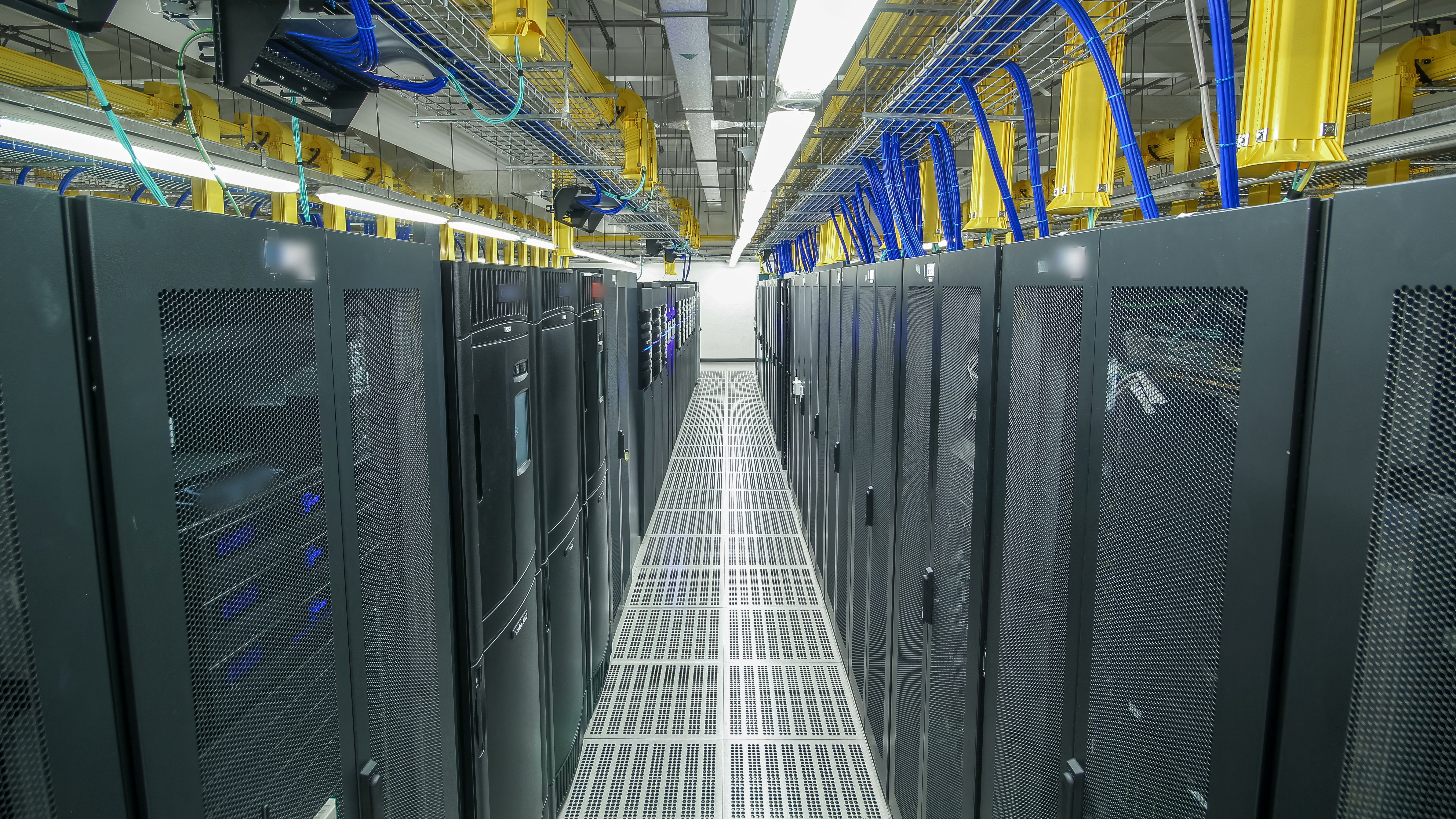 Room with rows of server hardware in data center timelapse hyperlapse. Modern equipment in special room