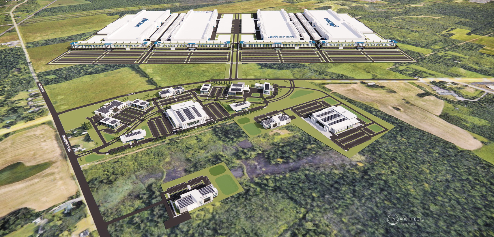 micron megafab rendering A conceptual rendering of the massive megafab at White Pine Com